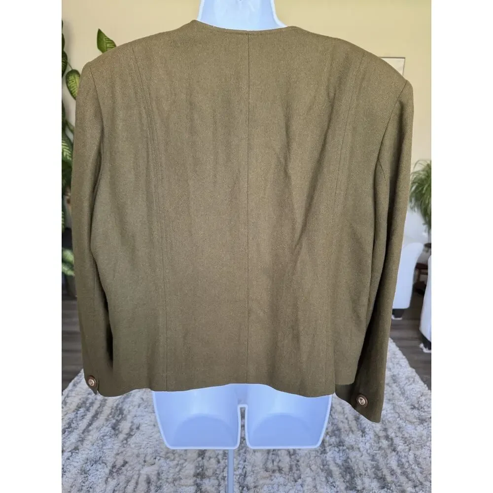 Vintage Worthington 22W 100% Wool Cropped Jacket Blazer Crest Buttons #1070